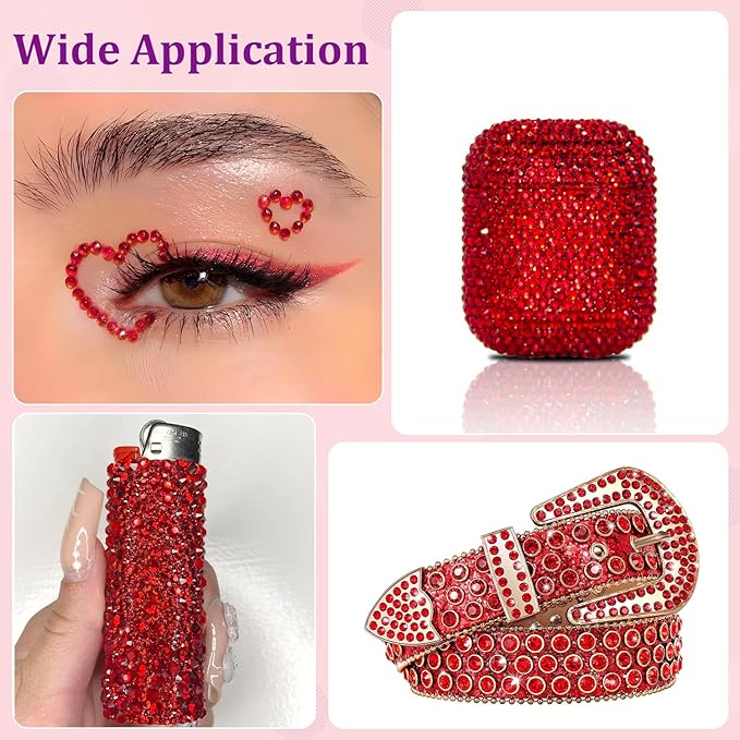 30000Pcs Red Rhinestones for Bedazzling with B7000 Jewelry Glue, Bedazzler Kit Bulk Flatback Gems, Resin Rhinestones for Crafting Crafts Clothing Shoes Fabric Nail Art Assorted Size 2/3/4/5/6mm