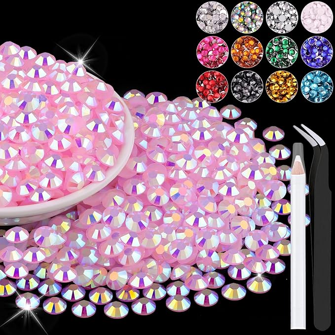 4000PCS 5mm Resin Jelly Rhinestones in Bulk (Light Pink AB), Bedazzling Flatback Crystals Rhinestones for Crafting DIY Nail Decoration, Gems Diomand Charms for Tumbler Shoes Clothing Fabric