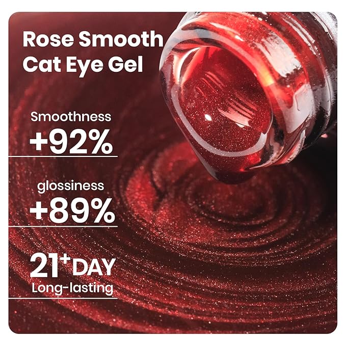 MIZHSE Moonlight Cat Eye Gel Nail Polish, 12mL Rose Red Smoothie Cateye Gel Nail Polish Silky Glitter Magnetic Soak Off U V LED Nail Gel Polish for Home Manicure Nail Art