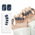 Navy Blue Cat Eyes Press On Nails,12 Sizes - 24 Pcs Soft Gel Navy Blue Medium Square Fake Nails Kit with Nail Glue, Natural Reusable Stick On False Nails for Women and Girls (Skycloud Nails) SK0928