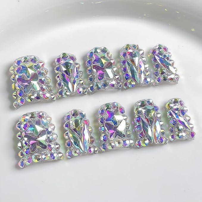 Luxury Press on Nails Short Duck Handmade 3D Unique Reusable ABS Material Fake Nails False Nails with Designs Full Rhinestones Sparkly Glossy Glue on Nail Thick Acrylic Nail(S)
