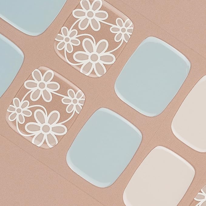 DANNI & TONI Semi Cured Gel Toenail Strips Flowers (Aroma) Light Blue Toenail Stickers Summer Gel Pedi Wraps 37 Stickers