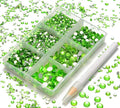 AD Beads 4300 Pieces Flat Back Nail Art Rhinestones Round Beads 6 Sizes (2-6.5mm) with Storage Organizer Box,Rhinestones Picking Pen for Nail Art Phone Decorations Crafts DIY (Peridot)