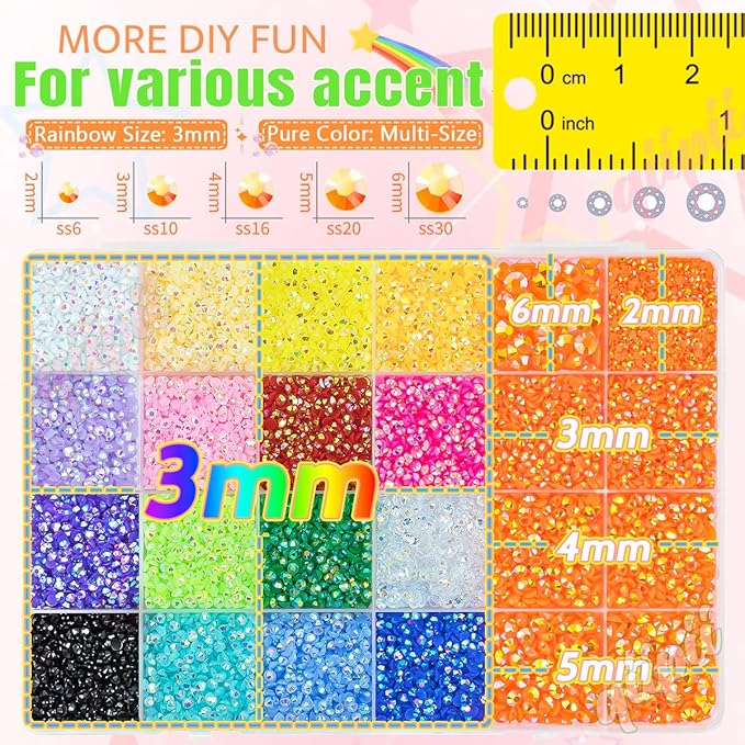 2mm-6mm Orange Red AB Resin Rhinestones w B7000 Glue for Crafting Bedazzling Flatback Colorful Jelly Stones Diamonds Gems Bedazzler Kit for Nails Face Eyes Makeup Tumblers Bottles Crafts Shoes