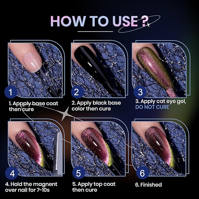 9D Cat Eye Gel Nail Polish Set with Magnet - 12 Colors Magnetic Cateye Gel Polish Chameleon Galaxy Effects Manicure for Nail Salon DIY Nail Art at Home
