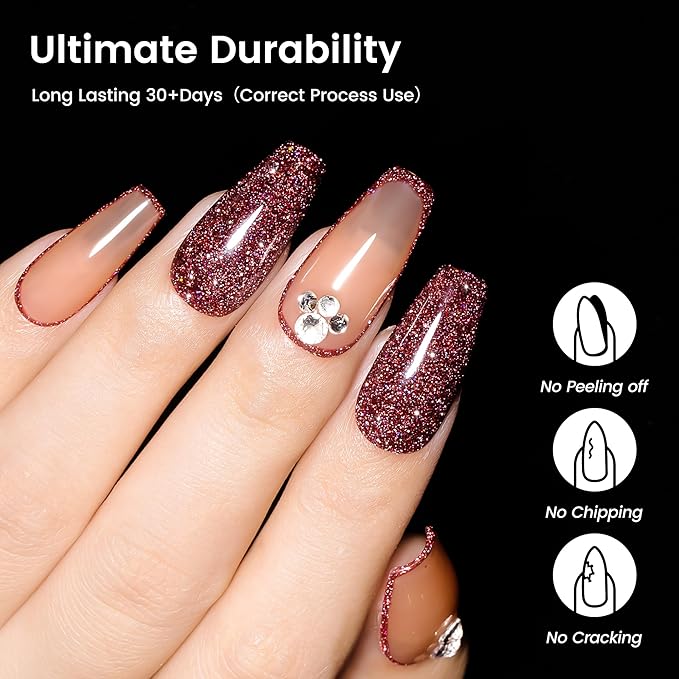 YTD Likomey Gel Nail Polish,15ml Colorful Reflective Glitter Burgundy Flash Diamond Shimmer Gel,Sparkly Shiny Salon Home Nail Art Manicure Dark Cherry Red Fall Winter UV Nail Gel,SZ398