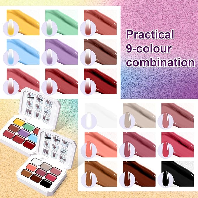 Gradient Gel Nail Set,18 Bright Nude Color for Ombre Summer Rainbow Nail Polish Platte Kit, Pat Painting Gel French Nail Manicure No-wipe Soak of UV DIY Art Home Salon