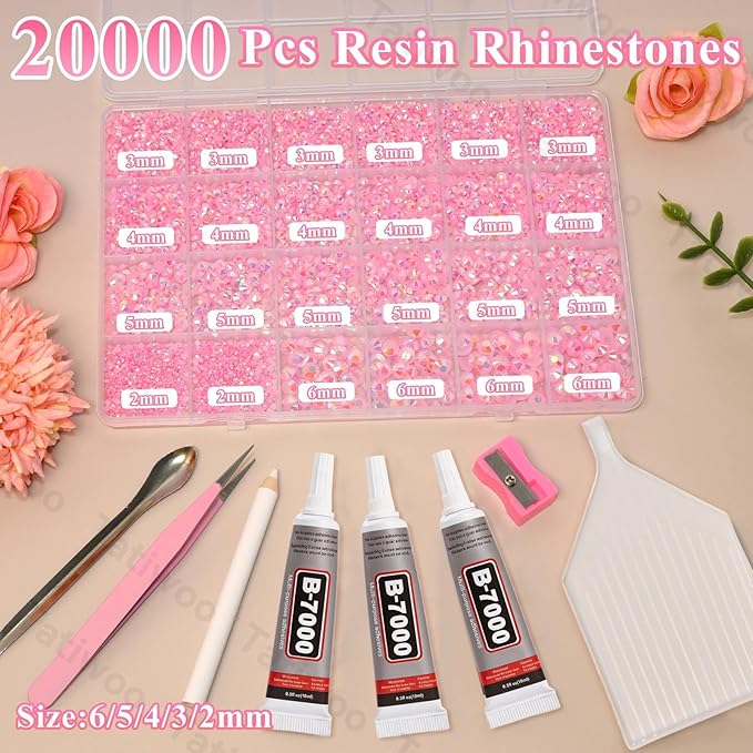 20000Pcs Light Pink AB Flatback Jelly Resin Rhinestones for Bedazzling, Mix Sizes Crystal Rhinestones Gems, Pink Gems Bedazzling for Crafting, Flatback Rhinestone for DIY Face Makeup Crafts Tumblers