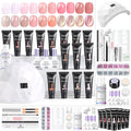 SAVILAND All-in-1 Poly Extension Gel Nail Kit: 15 Colors Poly Gel Nail Kit for 28 Days Long-Lasting, Pink Peach Cat Eye with Slip Solution U V Light for Quick Nail Extensions Home Salon Daily Art DIY
