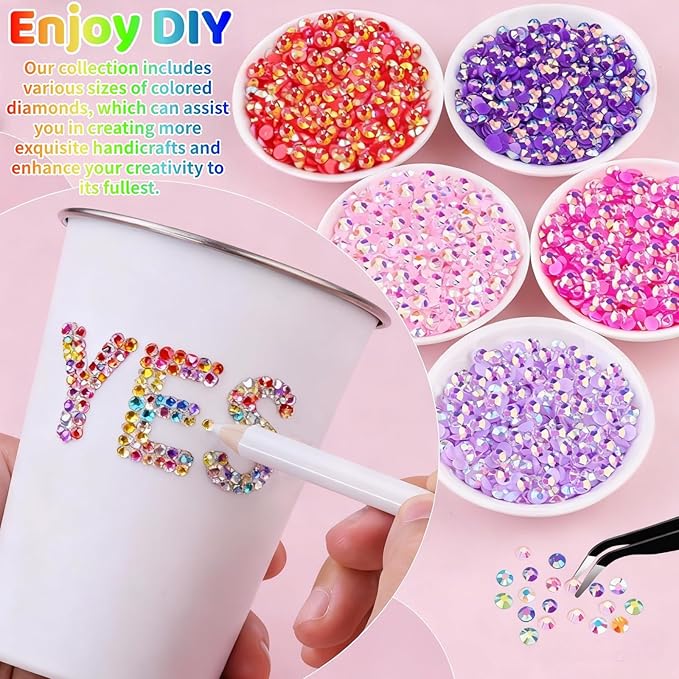 40000 Pcs Jelly Rhinestones for Bedazzling & Nail Art - 3mm Multicolor Flatback Gems, Includes B7000 Glue, Tweezers & Pen - DIY Bedazzler Kit for Diamond Art, Jewelry Making, Crafts (24000 pcs)