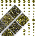 10000Pcs 2-Boxes Mixed Size Hot Fix Round Crystals Gems Glass Stones Hotfix Flat Back Rhinestones with Tweezers and Picking Pencil (Olivine)
