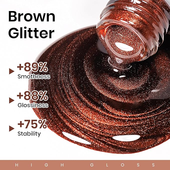 MIZHSE Brown Jelly Glass Cat Eye Gel Nail Polish, 12mL Holographic Glitter Cateye Gel Polish U V LED Sheer Color Magnetic Gels Nail Polish for Nail Salon Home DIY