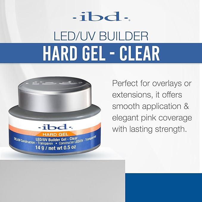 IBD Hard Gel LED/UV Builder Gel Clear – Nail Builder Gels for Extensions, Overlays & Sculpting, Long-Lasting Salon Quality, 0.5 oz