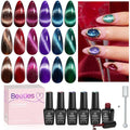 Beetles Cat Eye Gel Nail Polish Set, 6 Colors Glitter Gel Polish Kit Red Pink Shiny Brown Burgundy Purple Blue Green Magnetic Effect Sparkle Stunning Soak Off UV Manicure Gifts for Women