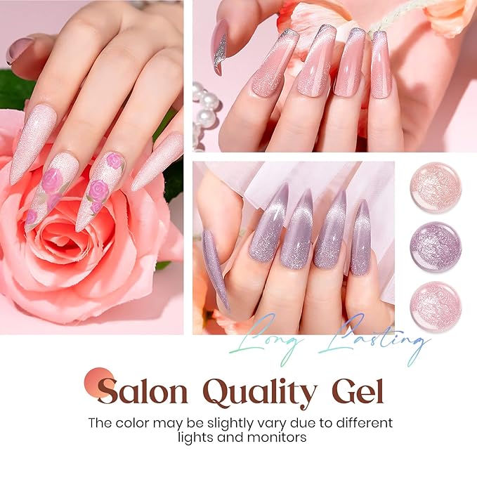 MIZHSE Cat Eye Gel Nail Polish, 12 Basic Colors Collection Velvet Magnetic Gel Polish Polish, Sparkle Shimmery Glitter Nude Pink Brown Soak Off Nail Art Manicure Kit Valentine's Gift