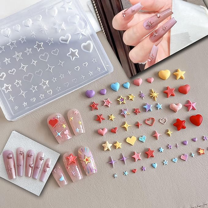 3D Nail Art Mold Kit- 4 Reusable Silicone Nail Molds, 2×15g Clear Hard Nail Art Gel, Sculpting Pen & Tools, Salon-Grade DIY Press On Nail Design for 3D Nail Charms
