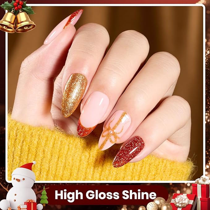 Beetles Glitter Gel Nail Polish Set – Vintage Luminary 6 Sparkling Red Gold Green Colors Reflective Long-Lasting UV LED Soak Off Gel Holiday Party Nail Art Kit Chirstmas Gift for Women