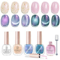 AZUREBEAUTY Magnetic Cat Eye Nail Polish Set – 2 Cat Eye & 2 Glitter Colors with Top Coat, Chrome Shimmer Gel Effect, Quick Dry Long Lasting DIY Nail Kit for Salon Home