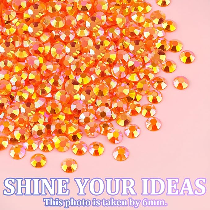 25000Pcs Resin Rhinestones with Tweezers for Crafting, Orange AB 2-6mm Mixed Sizes Non Hotfix Flatback Gems, Bedazzling Crystal for DIY Craft Clothing Mugs Tumblers Shoes Fabric Decor Nail Art