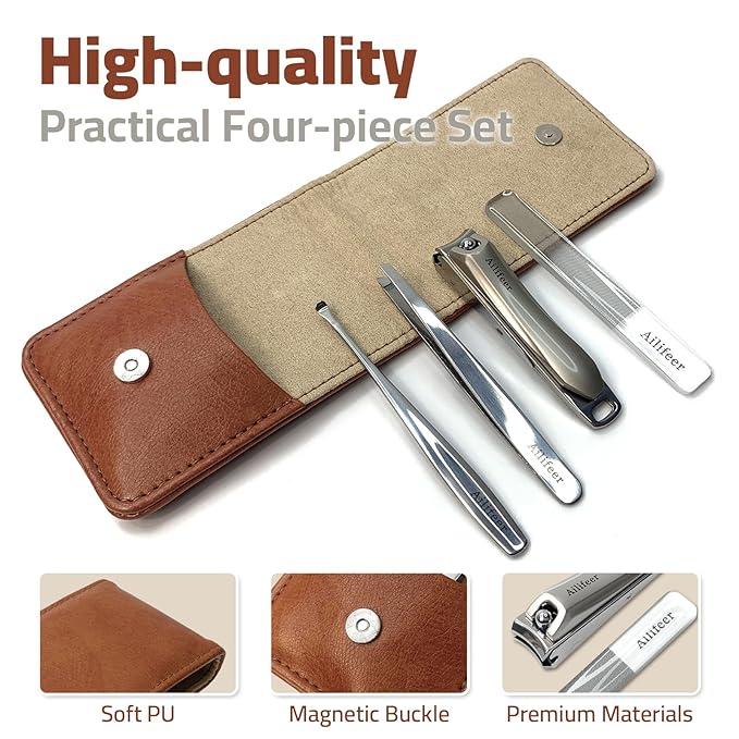 Manicure Set, 4-in-1 Stainless Steel Professional Nail Clippers and Nail Cutters Kit, Includes Nail Filer,Cuticle Trimmer,with Portable Travel Case,Gifts For Women Men,Pedicure Tools For Feet