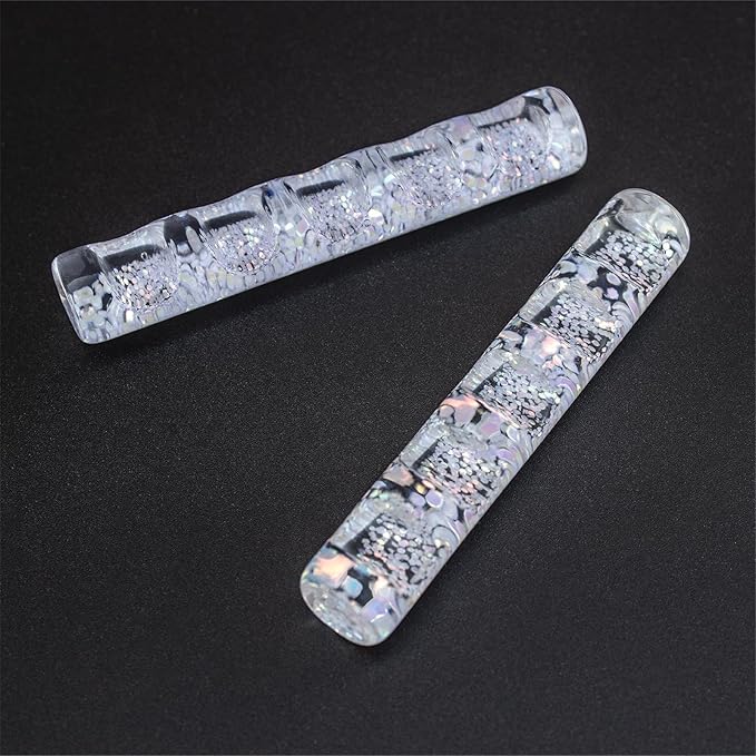 Acrylic Nail Art Brush Holder Stand - 5 Grids Crystal Clear Nail Brush Organizer, Perfect for Manicure and DIY Nail Art Pens, Brushes, and Tools (Clean+Gitter)