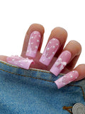 Euphrosyne Long Oval Gold & White Press On Nails – 10pcs Fake Nails with Stars, Hearts & Rhinestones | Festive Stick-On Nails for Christmas, New Year or Party Look