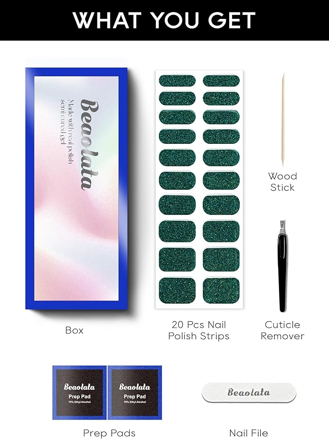 Semi Cured Gel Nail Strips - UV Light Gel Nail Stickers - 20 Long Lasting Salon Quality Wraps (Neon Jungle Green)