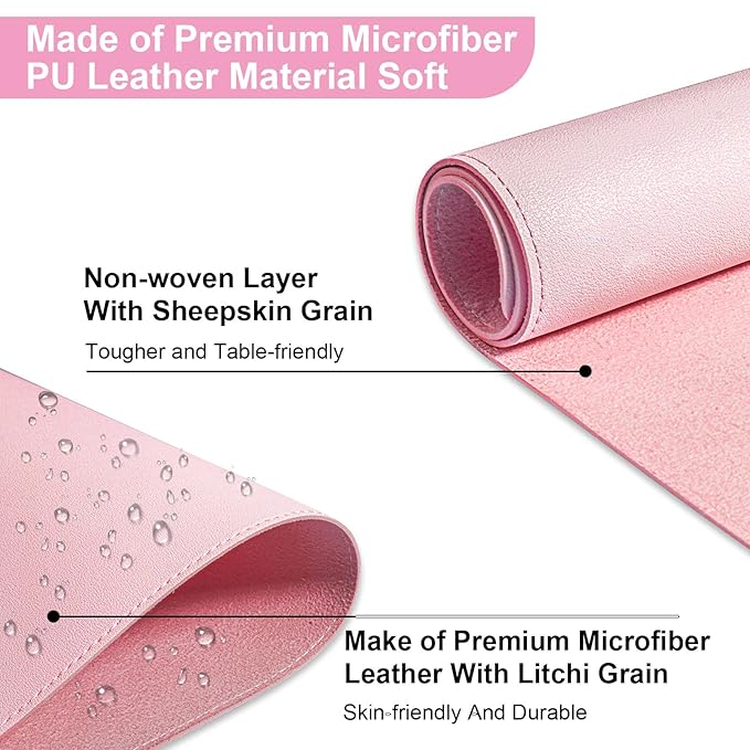 Nail Art Table Mat,Foldable Nail Arm Rest Pad for Nails,Soft Microfiber PU Leather Nail Table Pad, Waterproof Nail Mat For Nail Tech, Manicure Pad for Nail Technician Salon Home-Pink