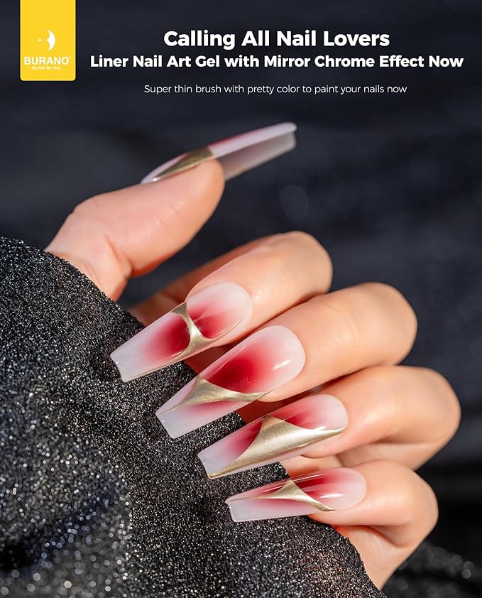 BURANO Silver Gold Metallic Gel Nail Polish Liner Nail Art Polish, 3D Painted Mirror Chrome Painted Gel Nail Design Polish 2 Bottle 8ml Chrome Nail Polish Curing Required LX33 LX32