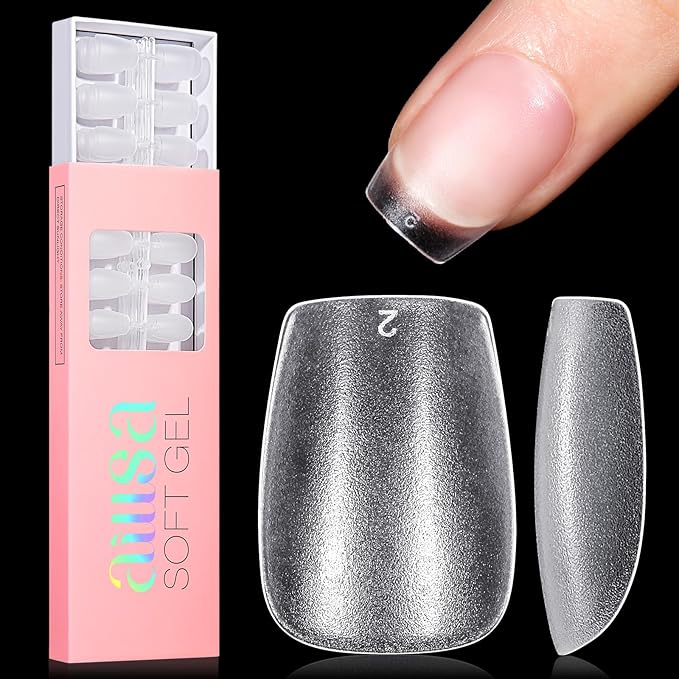 AILLSA Extra Short Coffin Nail Tips - 240 PCS Upgraded Matte Gel Full Cover Nails Tips No Filed, Pre-shaped Clear Acrylic False Gelly Soft Nail Tip for DIY Press On Nails 15 Sizes With Box