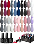 Beetles Gel Polish Kit, Nude Gray Pink Blue Burgundy Glitter Gel Polish Set Modern Muse Collection with 3Pcs Base Matte Glossy Top Coat Soak off Uv Gel for Women