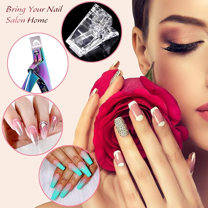 10 Pcs Poly Gel Quick Building Nail Tips Clips Transparent Finger Extension UV LED Builder Nail Tips Clip with 1 Pc Acrylic Nail Tips Clipper Trimmer Cutter for Quick Building DIY Manicure