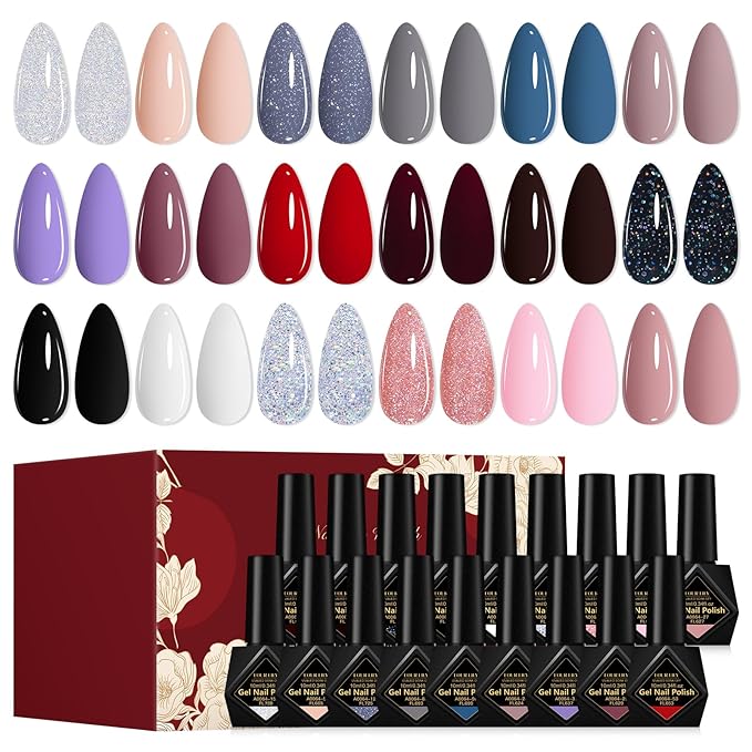 Gel Nail Polish Set of 18 Colors - Soak Off LED/UV Gel Polish, Long Lasting High Gloss Finish, Trendy All Season Colors, Perfect for Salon Home, Women Girls & Nail Art Lovers