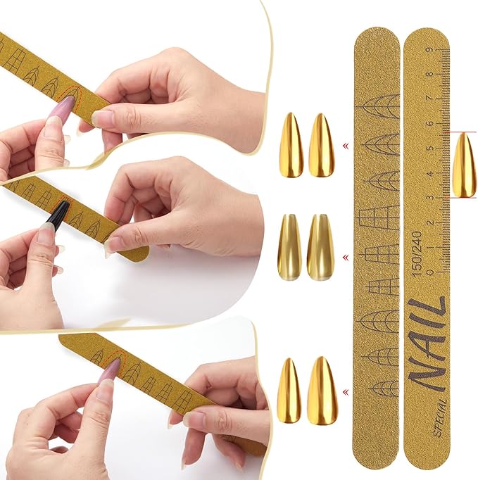 10 Pieces Nail Files and Buffers, Nail Files for Natural Nails, Emery Boards for Nails with Nail Shape Guide(Square, Almond, Oval), Nail Buffer Block 100/180 Grit Finger Nail File Set