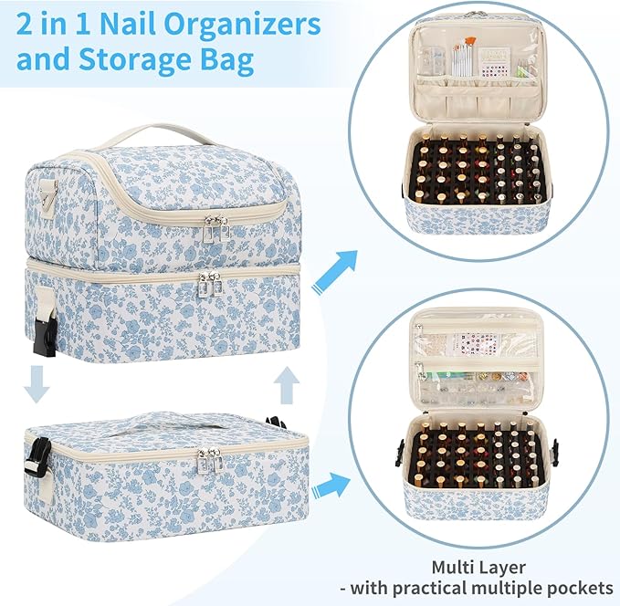 CUBETASTIC Nail Polish Organizer, Nail Supplies Storage Case Holds 86 Bottles Nail Polish & Nail Lamp, Travel Nail Tech Carrying Bag, Nail Kit Bag For Nail Stuff & Manicure Tools