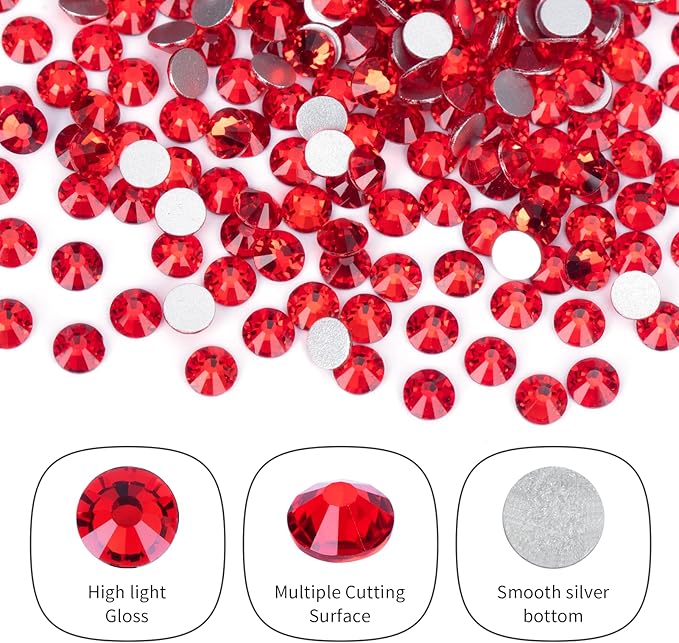 10000PCS Red Rhinestones Bulk, Flat Back Crystal Glass Stone Round Gems,SS10, 2.7-2.9mm