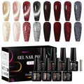 MEET ACROSS 8pcs Gel Nail Polish Set, Soak off UV LED Lamp Gel Nail Polish Cat Eye Set Home Gel Manicure Kit 7ml (Cat Eye + color Gel-4)
