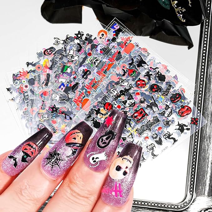 30 Sheets Halloween Nail Stickers 3D Self-Adhesive Pumpkin Nail Stickers for Nail Art Bat Skull Nail Art Stickers Ghost Nail Decals Holiday Nail Design Accessories for Women