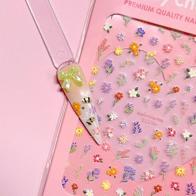 Daily Charme Sticker Bundles Spring Meadow Petite Petals Nail Art Sticker Bundle, Cute 3D Spring and Summer Nails Decal Designs, Nail Art Stickers for Women, Girls DIY Manicure