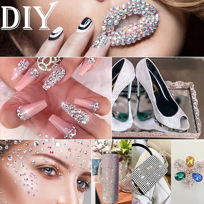 Canvalite 1500PCS Rhinestones Flat Back Gems, Nail Rhinestones Nail Art Gems with Pick Up Tweezers and Rhinestone Picker Dotting Pen, Nail Art Tools for Nails, Clothes, Face, Craft