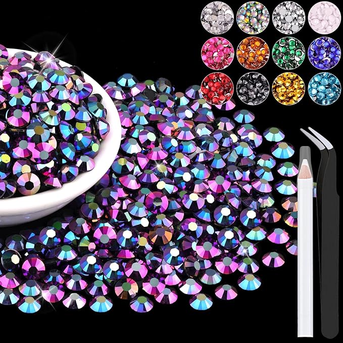 4000PCS 5mm Resin Jelly Rhinestones in Bulk (Purplish Black AB), Bedazzling Flatback Crystals Rhinestones for Crafting DIY Nail Decoration, Gems Diomand Charms for Tumbler Shoes Clothing Fabric