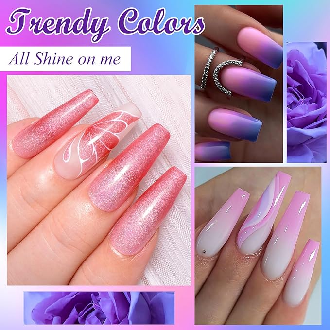 MEET ACROSS 12Pcs Color Changing Gel Nail Polish Set Temperature Mood Changed Glitter Nail Polish Gel Pink Purple Blue Gel Polish DIY Salon Gift for Women