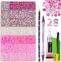 Resin Jelly Rhinestones for Bedazzling, EARLMONI Multi Colord Bedazzler Kit with 15ml B7000 Rhinestone Glue Rhinestone Pen Tool for Clothes Nail Art (Pink, 3/4/5/6MM)