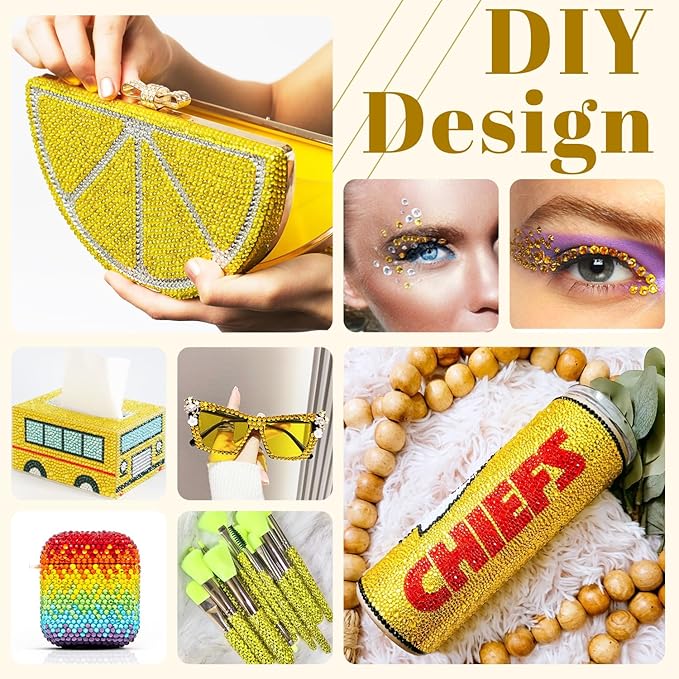 8000PCS 3mm Resin Rhinestones Bulk for Crafting (Lemon Yellow), Flatback Bedazzling Crystals for Crafts DIY Nail Decoration, Gems Charms for Tumbler Shoes Clothing Fabric with Pickup Pen and Tweezers