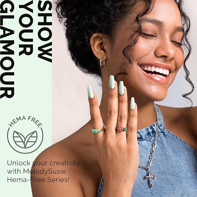 MelodySusie Hema Free Gel Nail Polish, 0.5 Fl Oz Thick Creamy Light Mint Green Gel Polish, Non-Toxic, Long Lasting, Soak Off UV Nail Polish, Manicure Nail Design Salon DIY Nail Art at Home K0836