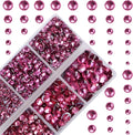 10000Pcs 2-Boxes Mixed Size Hot Fix Round Crystals Gems Glass Stones Hotfix Flat Back Rhinestones with Tweezers and Picking Pencil (Fuchsia)