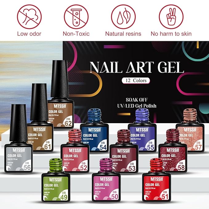 MTSSII Gel Nail Polish Set, 12PCS Brown Grey Red Blue Gel Nail Polish Kit, Soak Off UV/LED Nail Polish Nail Art Design Salon Home Gifts for Women