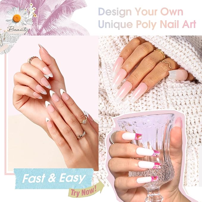 ROSALIND Soft Pink&Opal Extension Gel, 2 PCS 2oz Opal Poly Nail Gel kit Pink Nail for Nail Art Decoration, Builder Pink Gel Nail Thickening Poly Nail Gel Tube Easy to DIY Use Need UV Lamp