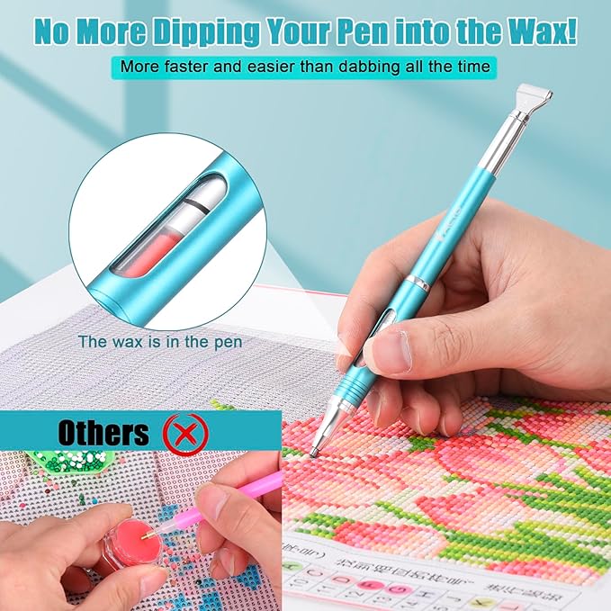Diamond Art Pen Refillable Wax Pen for Diamond Painting, Metal 5D Diamonds Art Accessories Pens with a Multi Placer, Blue