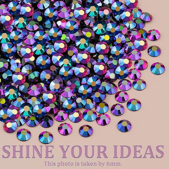 Resin Jelly Rhinestones for Crafting with B7000 Jewelry Glue, 1 Box Purplish Black AB Flatback Crystal with 3Pcs 10ml Glue, Bedazzling Non Hotfix Gems for DIY Tumblers Clothing Shoes Manicure
